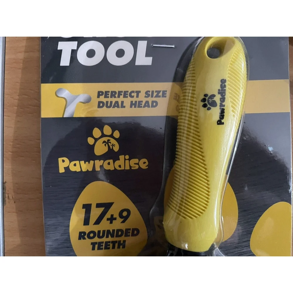 Pet Grooming Tool Pawradise Yellow Handle 17+9 Rounded Teeth Dual Head